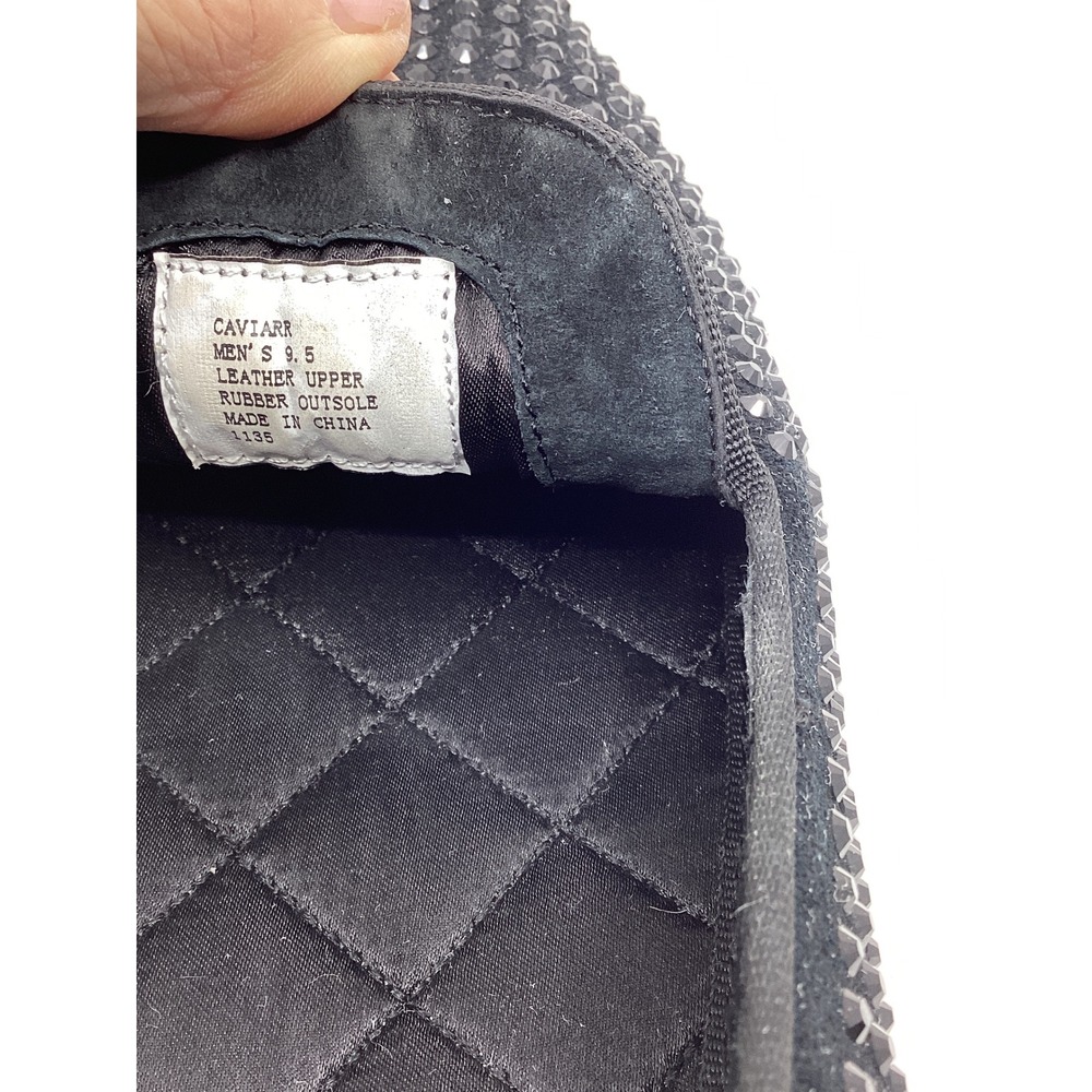 Steve Madden Caviarr Mens 9.5 Black Rhinestone Leather Loafers Smoking Slippers - Picture 5 of 6